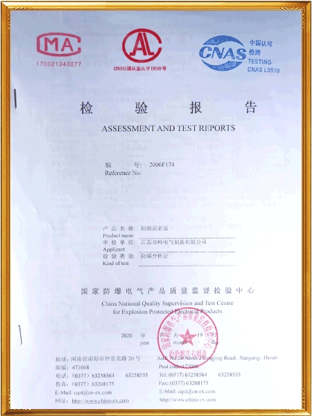 防爆尿素泵檢測報告